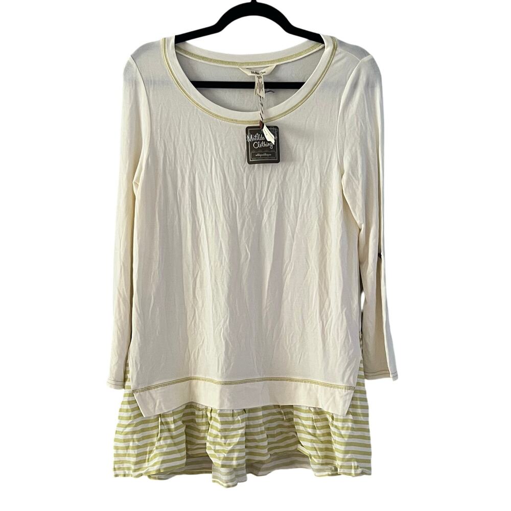 NWT Matilda Jane Women’s Long Sleeve Ruffle Hem Tunic Top‎ Size XS Ivory Green